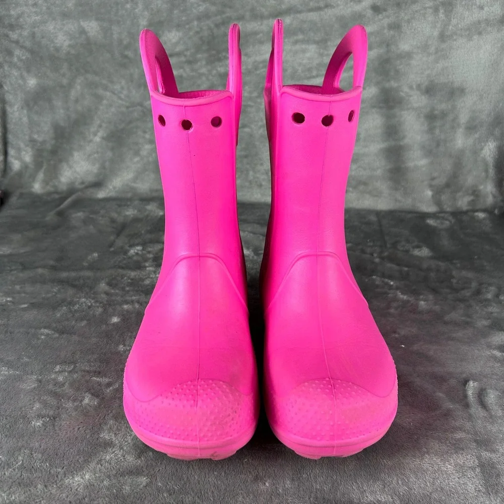 Crocs Handle It Rain Boots Kids Pink Waterproof Pull On Boots J2